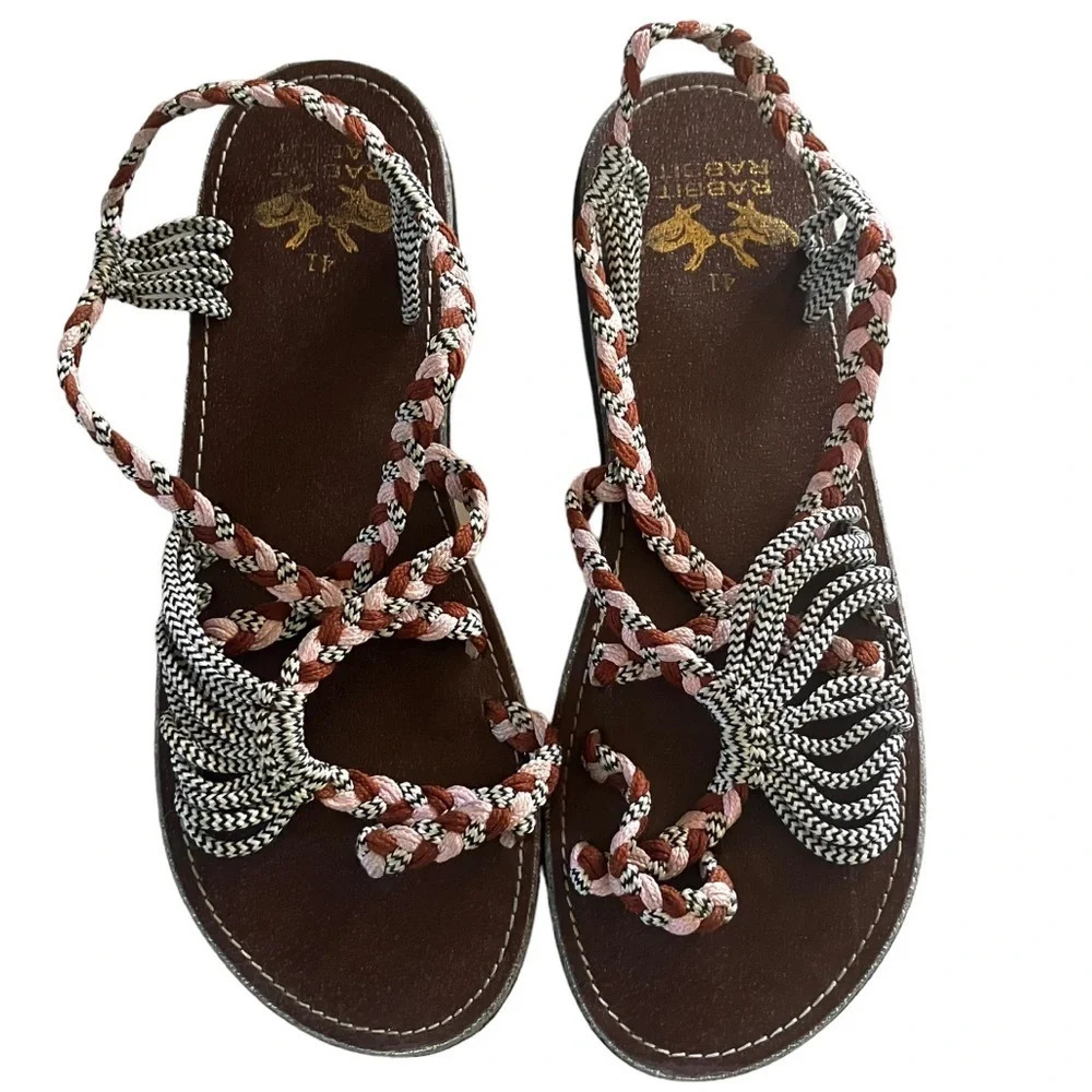 Rabbit Rabbit Braided ROME Toe Cross Sandals. Size‎ 41 10.5 11